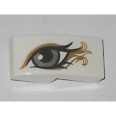 white slope curved 2 x 1 x 2 3 with metallic light blue eye with gold highlights pattern model left side