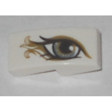 white slope curved 2 x 1 x 2 3 with metallic light blue eye with gold highlights pattern model right side