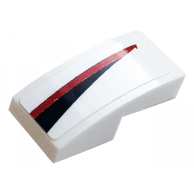 white slope curved 2 x 1 x 2 3 with red and black stripe pattern model left side sticker - set 76896