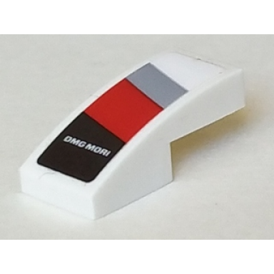 white slope curved 2 x 1 x 2 3 with dmg mori on light bluish gray red and black diagonal stripes pattern model left side sticker - set 75887