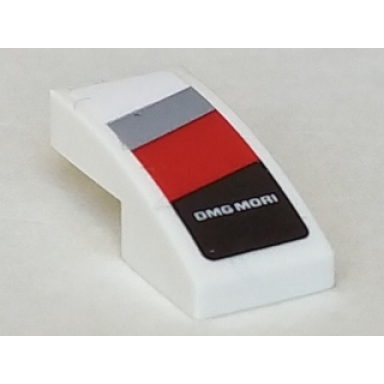 white slope curved 2 x 1 x 2 3 with dmg mori on light bluish gray red and black diagonal stripes pattern model right side sticker - set 75887