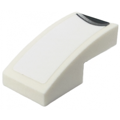 white slope curved 2 x 1 x 2 3 with black end with silver stripe pattern model right side sticker - set 76916