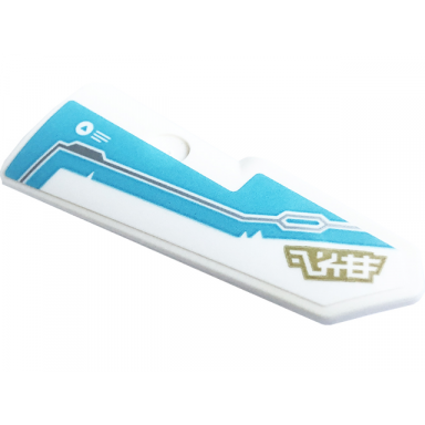 white technic panel fairing 21 very small smooth side b with medium azure stripe triangle in circle silver hull plate outlines and gold ninjago logogram ice pattern sticker - set 71791