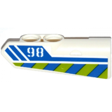 white technic panel fairing 22 very small smooth side a with 98 blue line and blue and lime danger stripes pattern sticker - set 42047