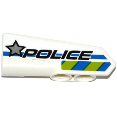 white technic panel fairing 22 very small smooth side a with silver star police and blue and lime danger stripes pattern sticker - set 42047