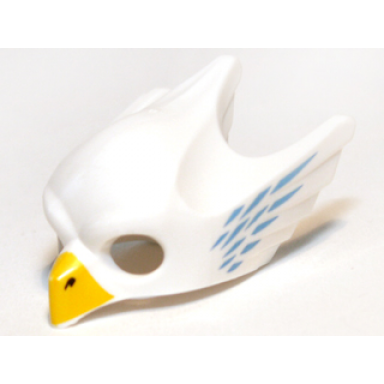 white minifigure headgear mask bird eagle with yellow beak and medium blue feathers pattern