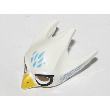 white minifigure headgear mask bird eagle with yellow beak medium blue feathers and black eye circles pattern
