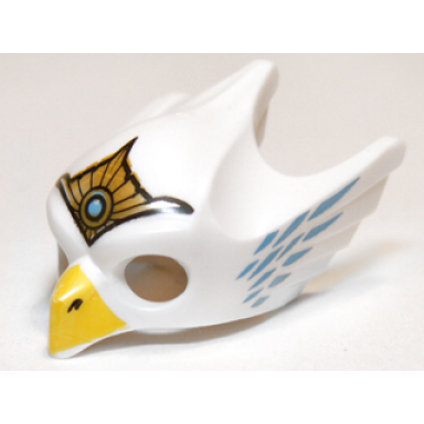 white minifigure headgear mask bird eagle with yellow beak gold tiara and medium blue feathers pattern