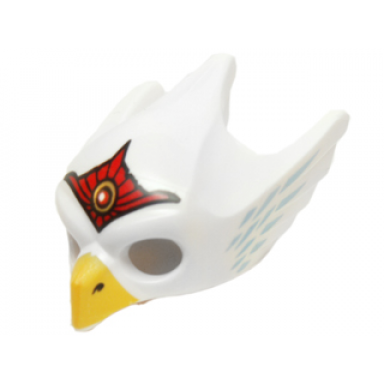 white minifigure headgear mask bird eagle with yellow beak red tiara and medium blue feathers pattern