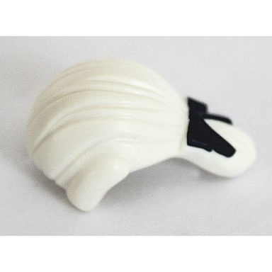 white minifigure hair long tied back with dark blue ribbon pattern