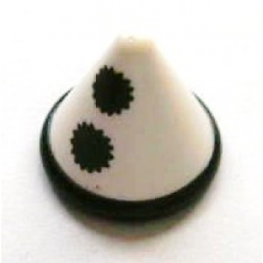 white minifigure headgear hat cone with black band and pom poms pattern