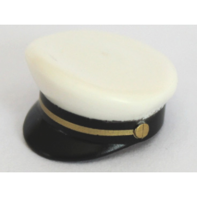 white minifigure headgear cap captain with sailor black visor and gold braid pattern