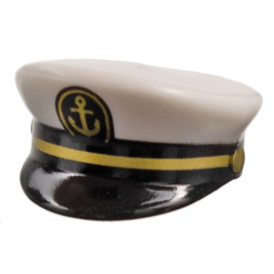 white minifigure headgear cap captain with sailor black visor gold braid and anchor pattern