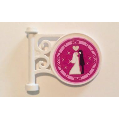 white road sign round on pole with flat top attachment with bride and groom and silver heart on magenta background pattern sticker - set 41058