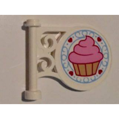 white road sign round on pole with flat top attachment with bright pink frosted cupcake 4 hearts bright light blue scroll pattern on both sides stickers - set 41119