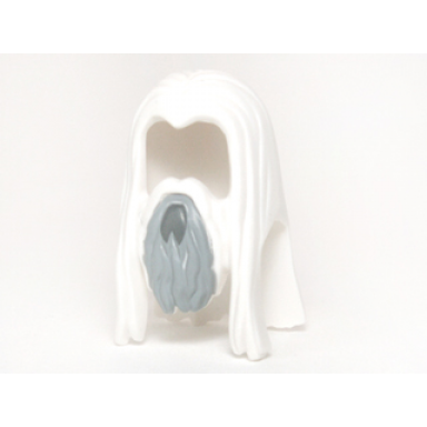 white minifigure hair long straight with center part and beard with light bluish gray and dark bluish gray pattern