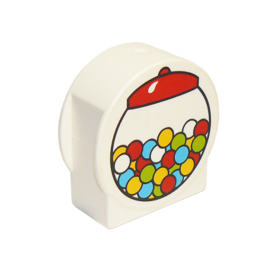white duplo brick 1 x 2 x 2 round top cut away sides with gumball machine pattern