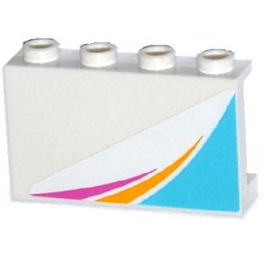 white panel 1 x 4 x 2 with side supports - hollow studs with magenta and yellow stripes and medium azure triangle pattern model left sticker - set 41100