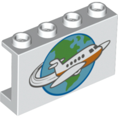 white panel 1 x 4 x 2 with side supports - hollow studs with airplane circling the globe pattern