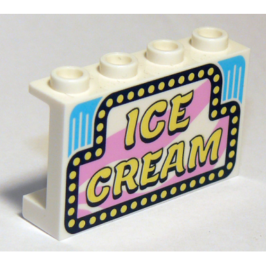 white panel 1 x 4 x 2 with side supports - hollow studs with ice cream pattern