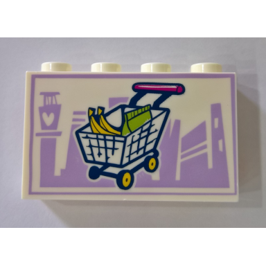 white panel 1 x 4 x 2 with side supports - hollow studs with shopping cart and lavender skyline in background pattern