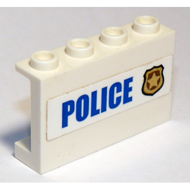 white panel 1 x 4 x 2 with side supports - hollow studs with police and badge pattern sticker - set 60142