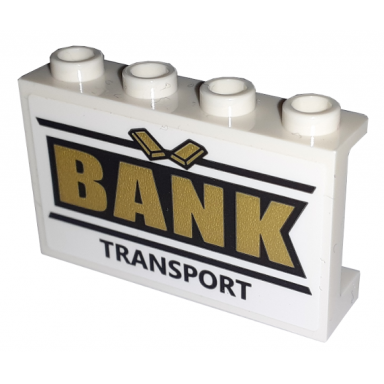 white panel 1 x 4 x 2 with side supports - hollow studs with black and gold bank transport pattern sticker - set 60198