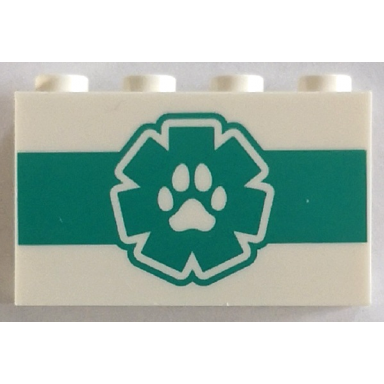 white panel 1 x 4 x 2 with side supports - hollow studs with paw print on dark turquoise emt star of life and stripe pattern