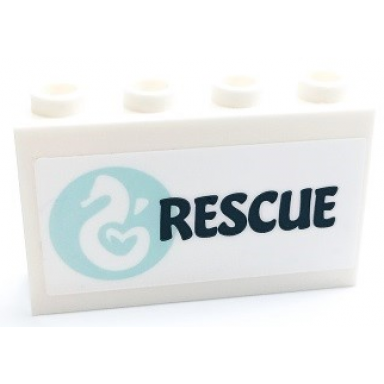 white panel 1 x 4 x 2 with side supports - hollow studs with seahorse in light aqua circle and dark blue rescue pattern model left side sticker - set 41381