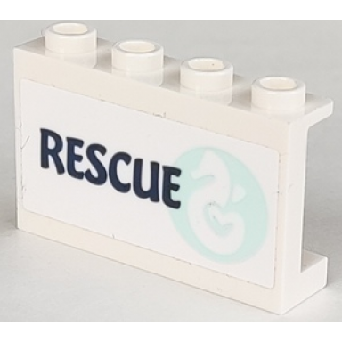 white panel 1 x 4 x 2 with side supports - hollow studs with seahorse in light aqua circle and dark blue rescue pattern model right side sticker - set 41381