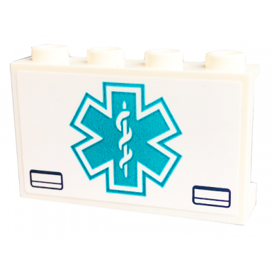 white panel 1 x 4 x 2 with side supports - hollow studs with dark turquoise star of life and 2 handles pattern sticker - set 40582