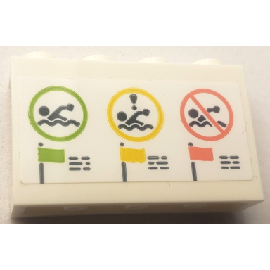 white panel 1 x 4 x 2 with beach swimming signs with lime yellow and coral flags pattern sticker - set 41710