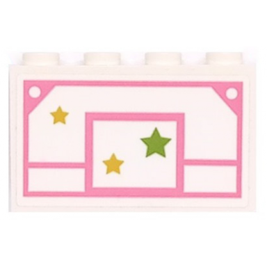 white panel 1 x 4 x 2 with side supports - hollow studs with bright pink basketball backboard and 3 stars pattern sticker - set 41682
