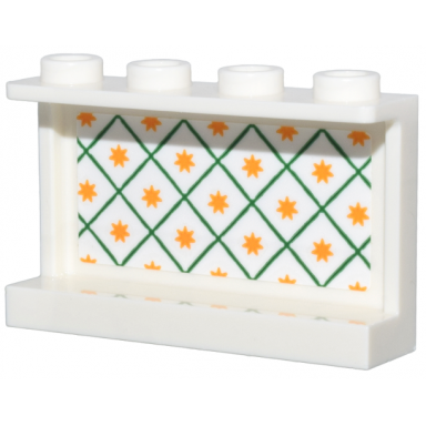 white panel 1 x 4 x 2 with side supports - hollow studs with green lattice and bright light orange stars pattern sticker - set 76437