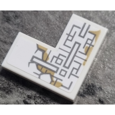 white tile 2 x 2 corner with light bluish gray asian geometric design with cracks and dark tan stains pattern model right side sticker - set 76185