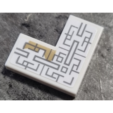 white tile 2 x 2 corner with light bluish gray asian geometric design with dark tan stain pattern sticker - set 76185