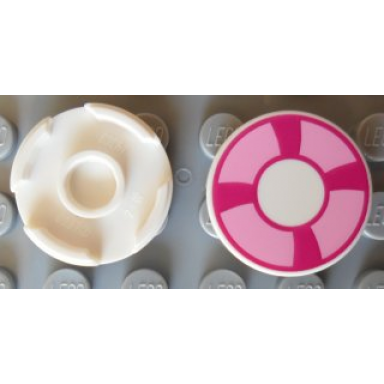tile round 2 x 2 with bottom stud holder with magenta and bright pink life preserver curved bands pattern