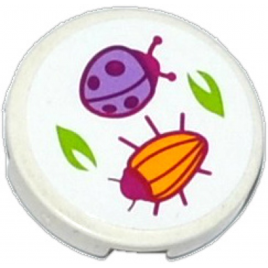 tile round 2 x 2 with bottom stud holder with ladybug ladybird beetle and leaves pattern sticker - set 41059