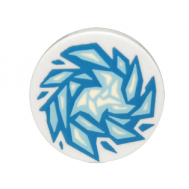 tile round 2 x 2 with bottom stud holder with blue and bright light blue fractured ice pattern