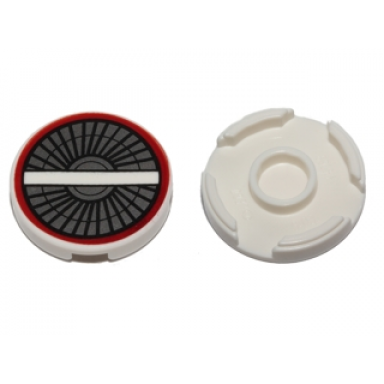 tile round 2 x 2 with bottom stud holder with engine inlet vanes white crossbar and dark red circle pattern