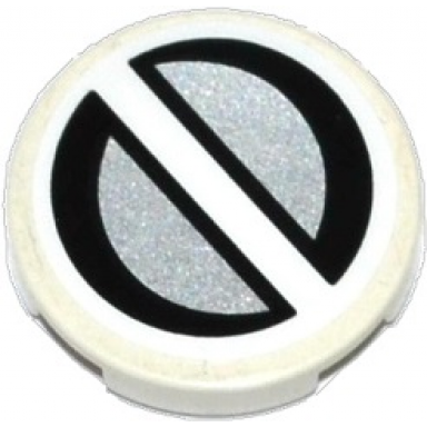 white tile round 2 x 2 with bottom stud holder with 2 silver half circles pattern sticker - set 70737
