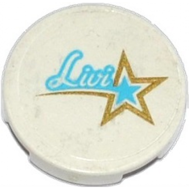 white tile round 2 x 2 with bottom stud holder with livi and gold and medium azure star pattern sticker - set 41105