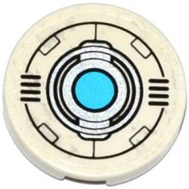 white tile round 2 x 2 with bottom stud holder with grilles black and silver circles and medium azure light pattern sticker - set 70173