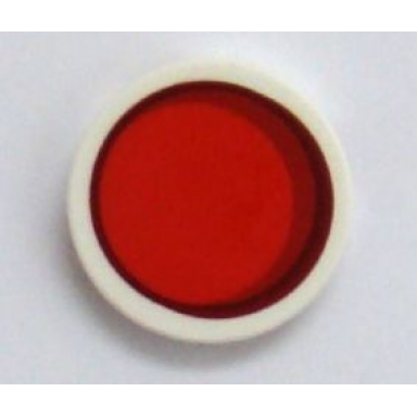 white tile round 2 x 2 with bottom stud holder with red circle stylized red sun pattern
