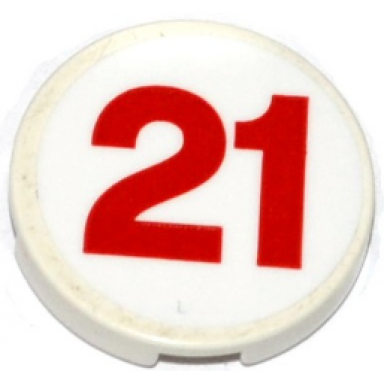 white tile round 2 x 2 with bottom stud holder with red 21 pattern sticker - set 60115