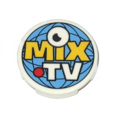 white tile round 2 x 2 with bottom stud holder with eye globe red dot and mix tv pattern