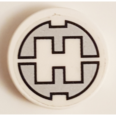white tile round 2 x 2 with bottom stud holder with hero factory h pattern sticker - set 44014