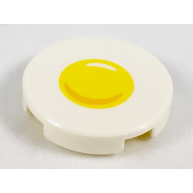 white tile round 2 x 2 with bottom stud holder with egg yolk pattern
