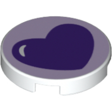 white tile round 2 x 2 with bottom stud holder with dark purple heart pattern
