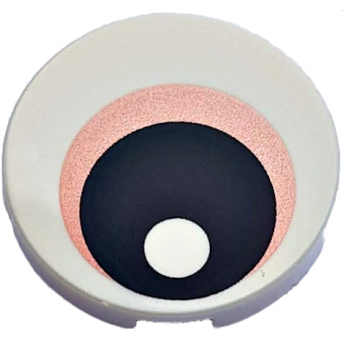 white tile round 2 x 2 with bottom stud holder with eye with copper iris and black pupil pattern